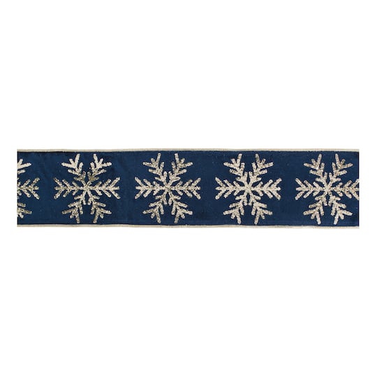 Melrose 4" x 5yd. Blue Snowflake Velvet Wired Ribbon